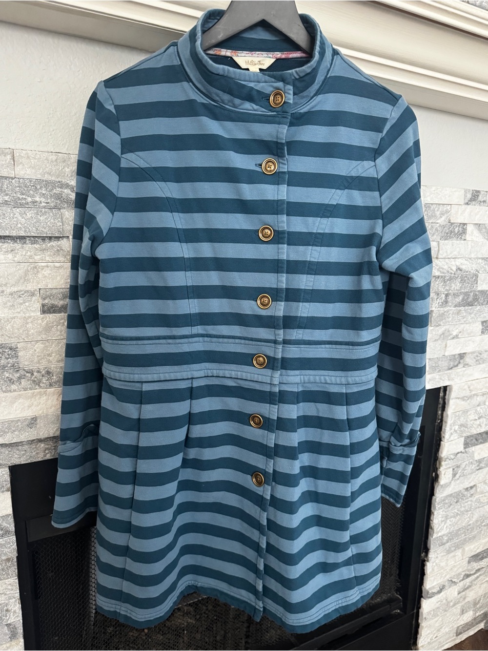 Matilda Jane Jacket Womens M Blue Striped Button Front Long Cardigan Coat - Picture 2 of 13